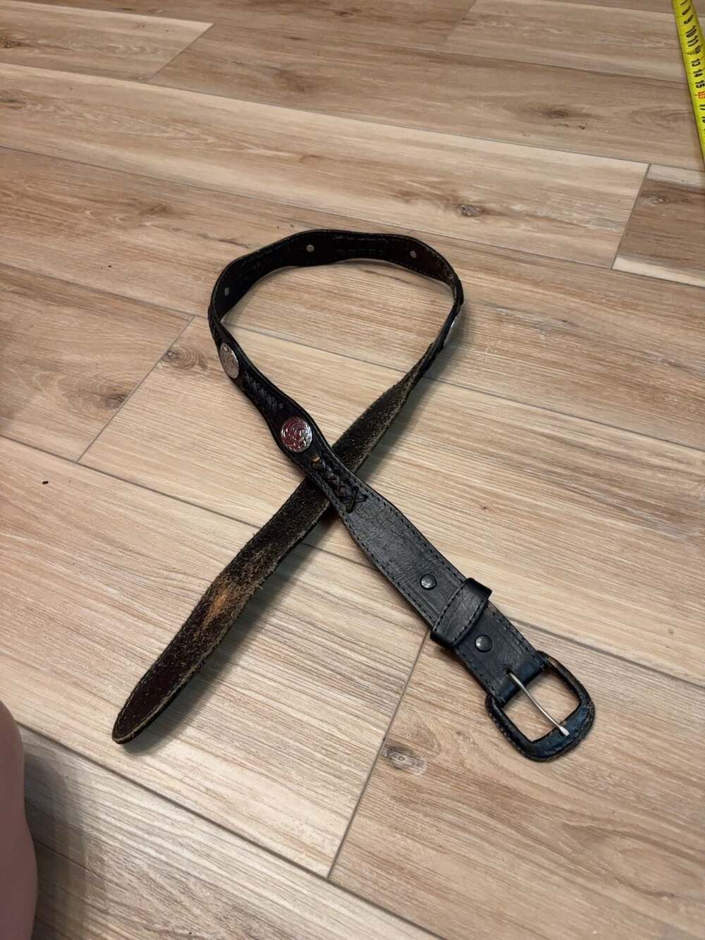 Vintage Western Black Leather Braided Concho Belt Size 40